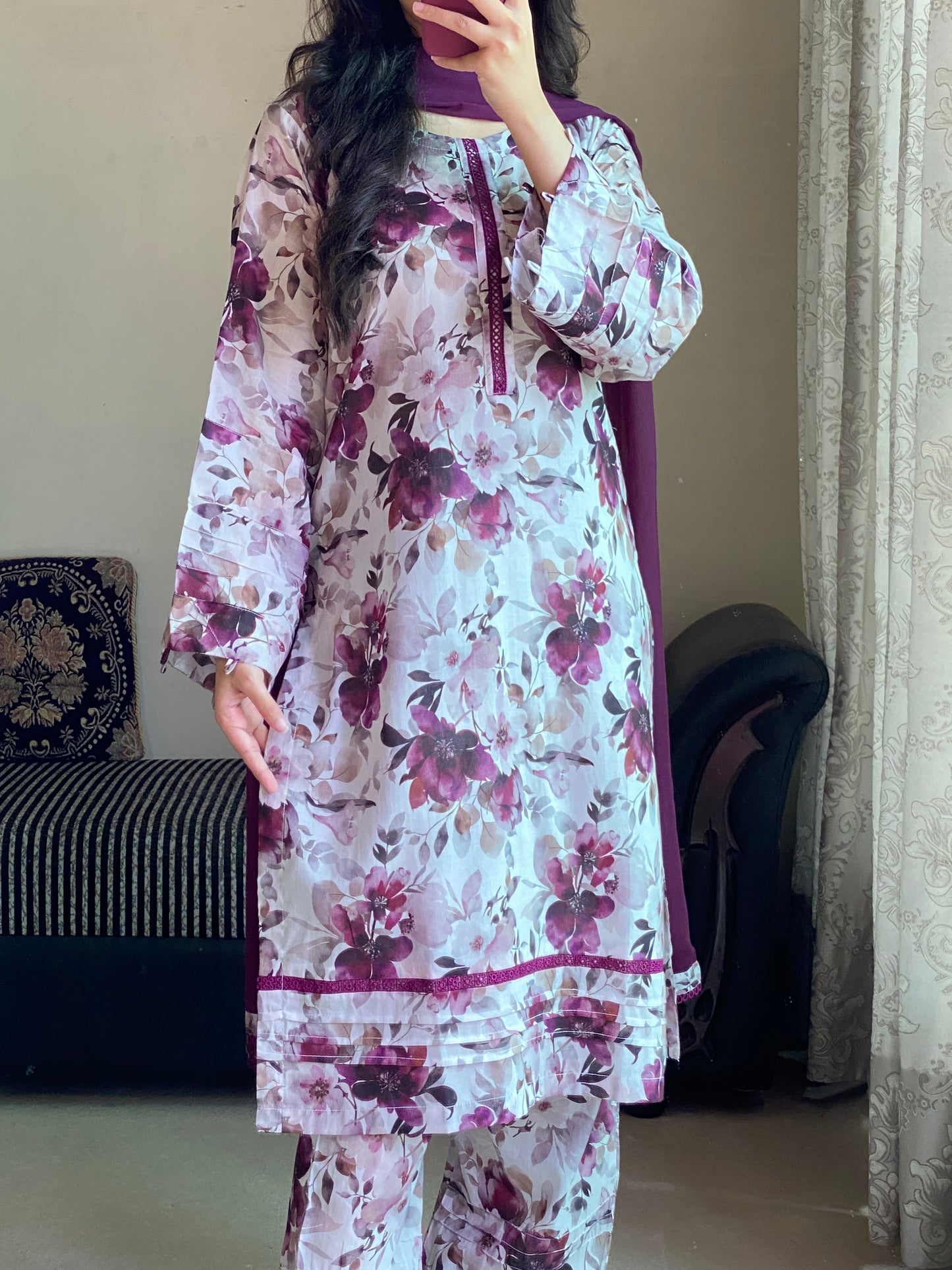 3 Piece - Lawn Printed Stitched Dress - 1002