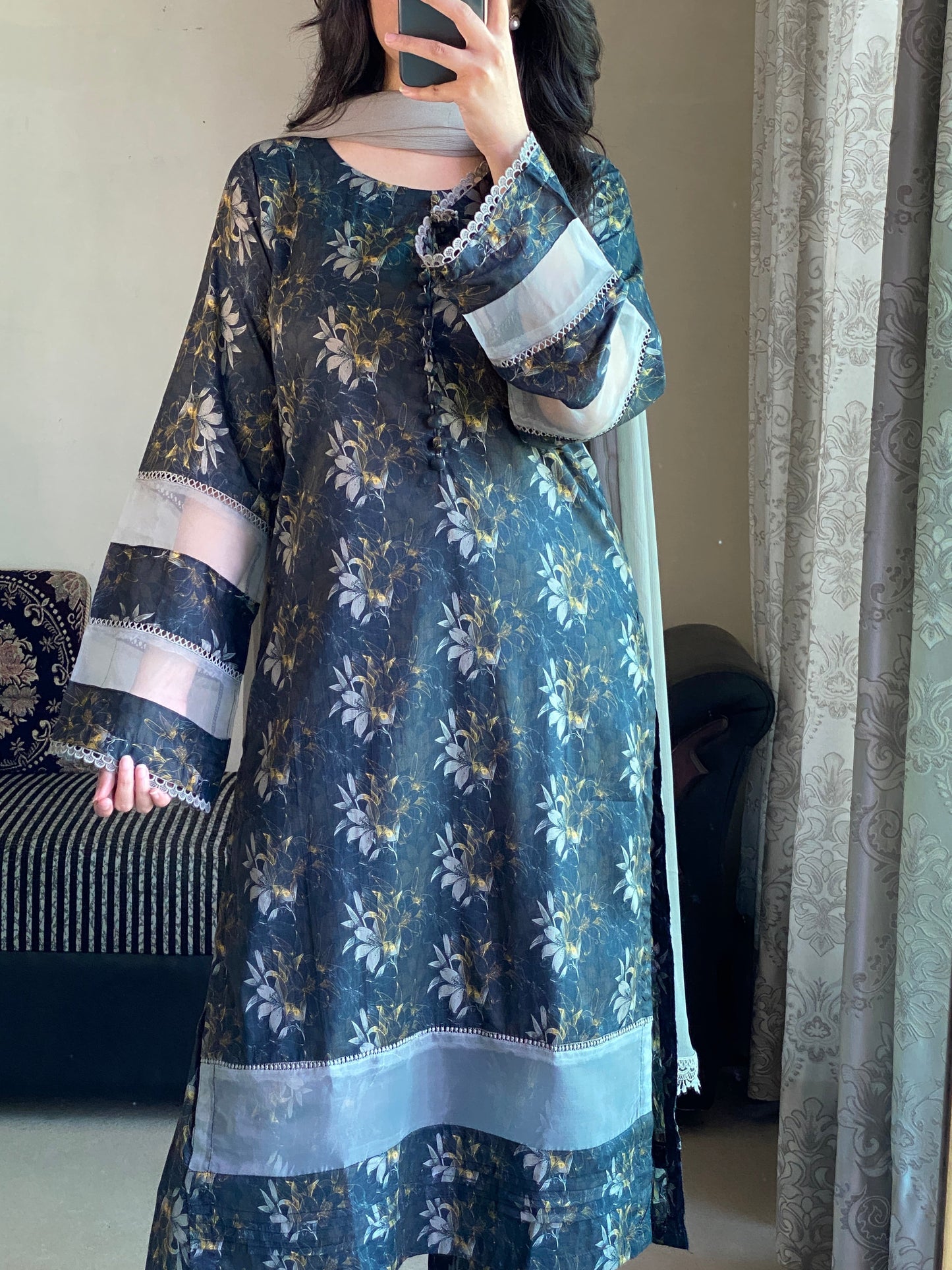 3 Piece - Lawn Printed Stitched Dress - 1006