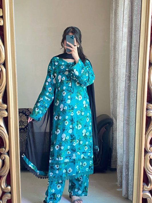 3 Piece - Lawn Printed Stitched Dress - 1003