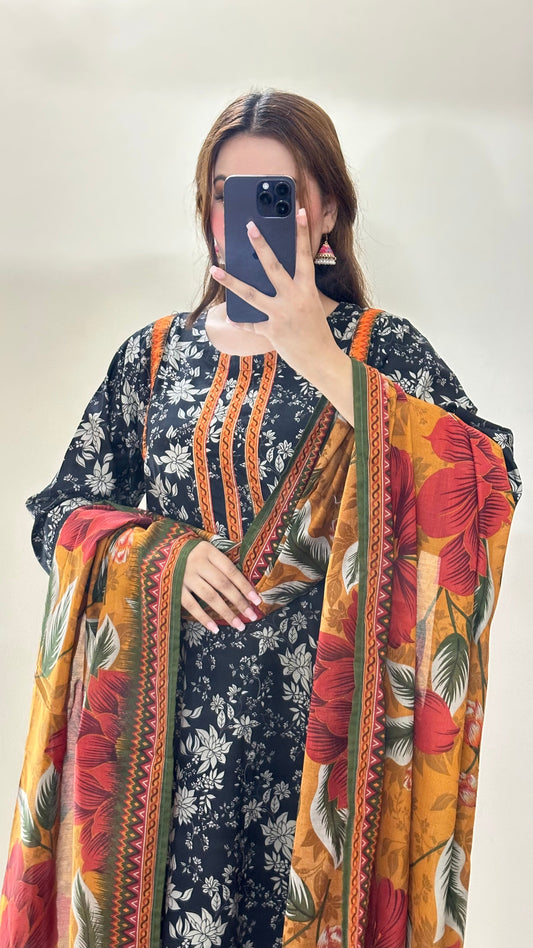 3 Piece Lawn Printed Stitched Dress - 022