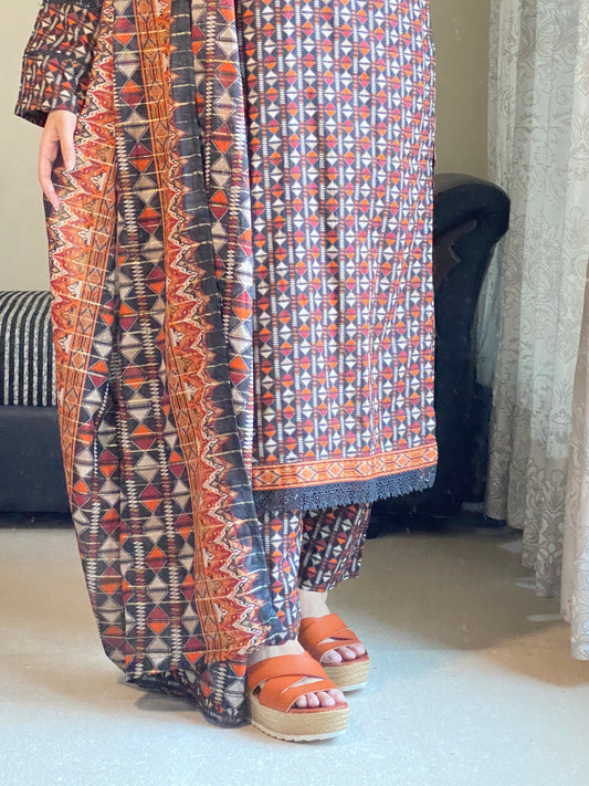 3 Piece -Pure Lawn Stitched Dress - 130