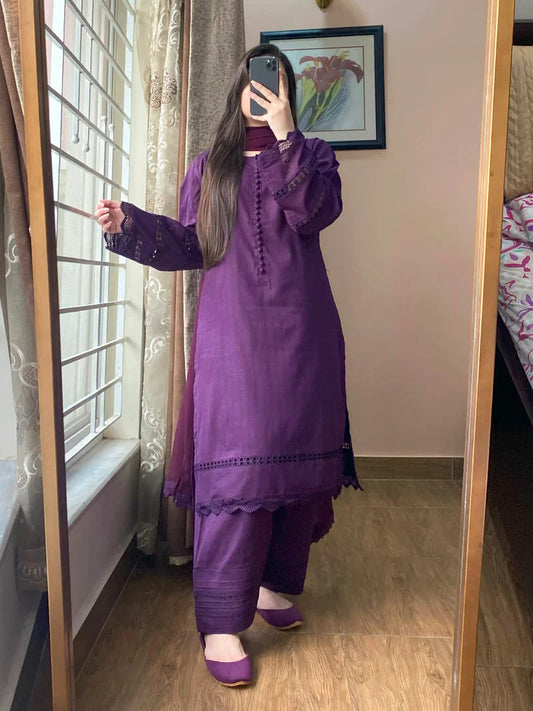 3 Piece Pure Lawn Stitch Suit with Farshi Shalwar 202