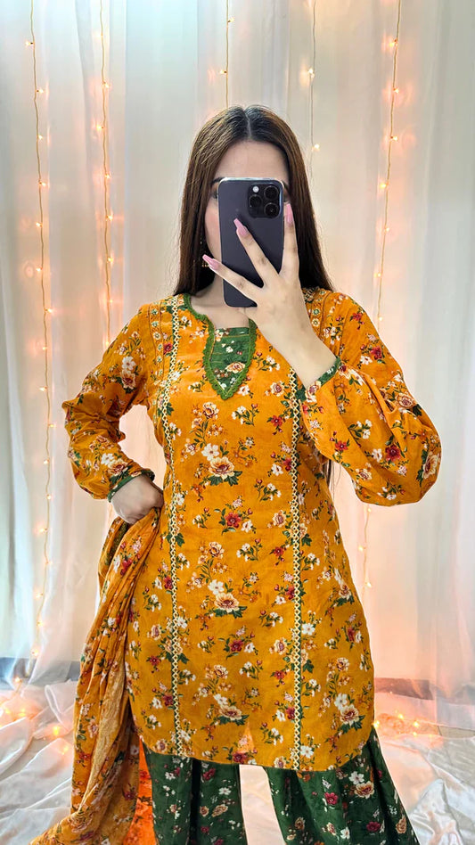 3 Piece Lawn Printed Stitched Dress - 021