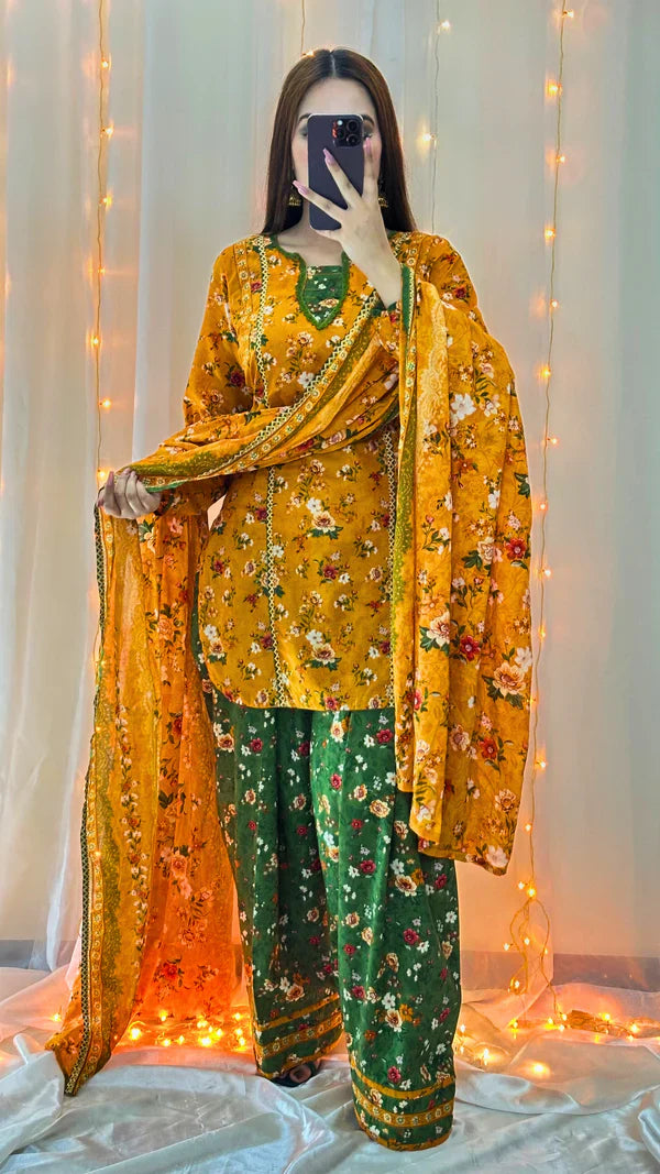 3 Piece Lawn Printed Stitched Dress - 021