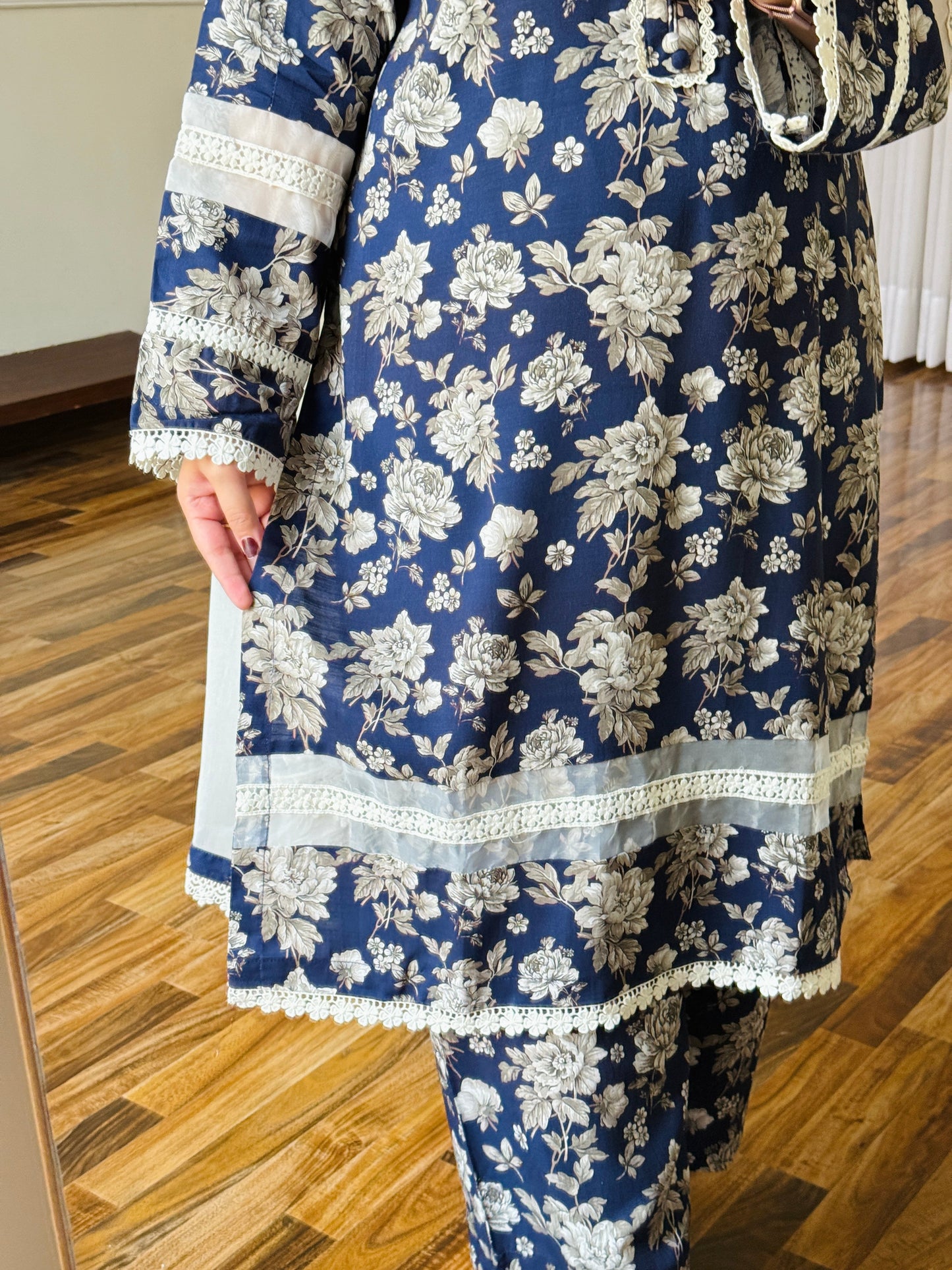 3-Piece Cambric Linan Stitched Dress - 059