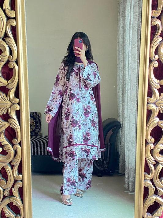 3 Piece - Lawn Printed Stitched Dress - 1002