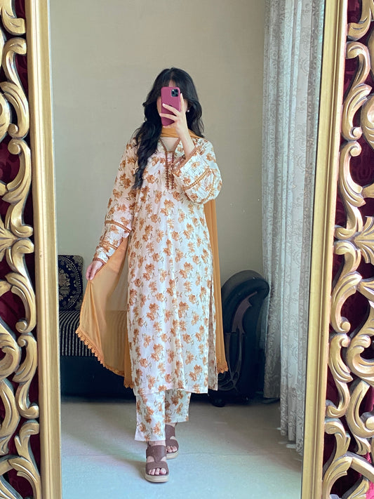 3 Piece - Lawn Printed Stitched Dress - 1005