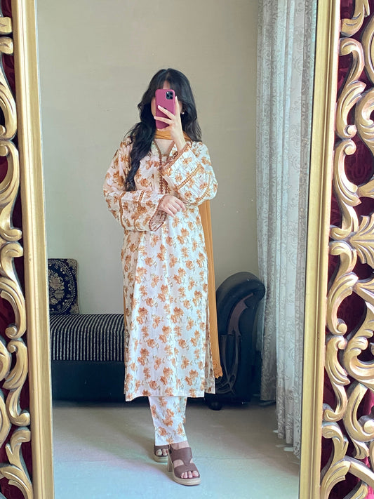 3 Piece - Lawn Printed Stitched Dress - 1005