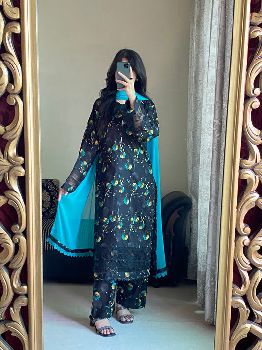 3 Piece - Lawn Printed Stitched Dress - 1001