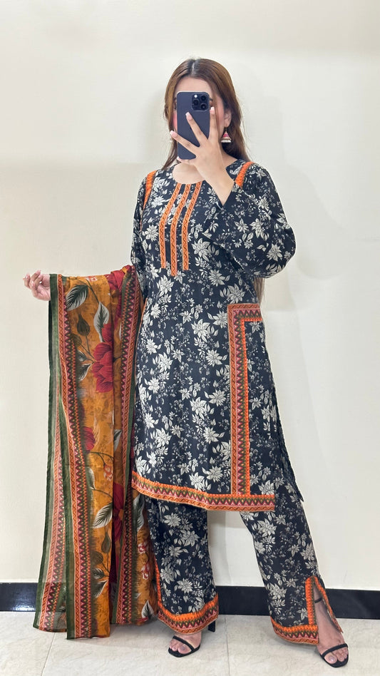 3 Piece Lawn Printed Stitched Dress - 022