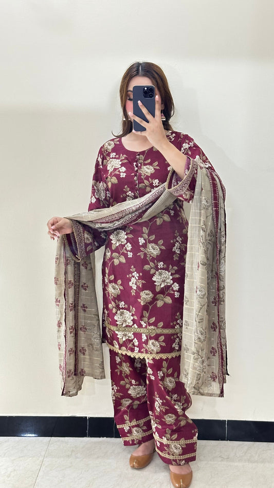 3 Piece Lawn Printed Stitched Dress - 024