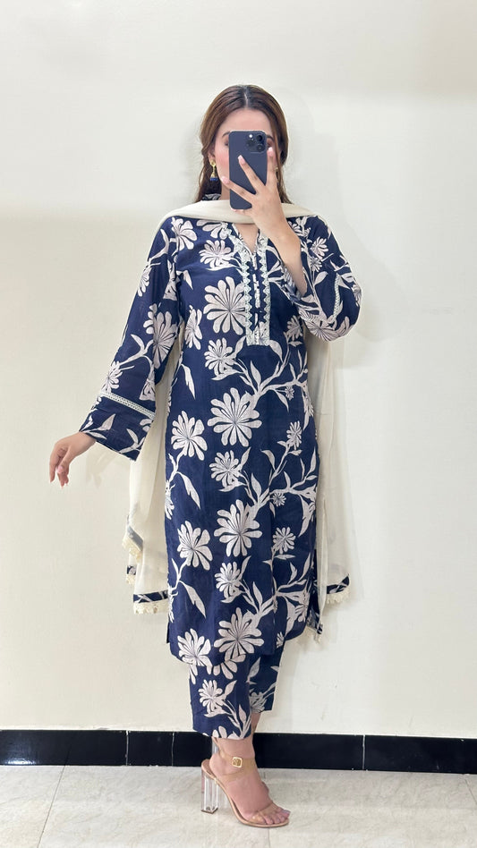 3 Piece -Pure Lawn Stitched Dress - 506