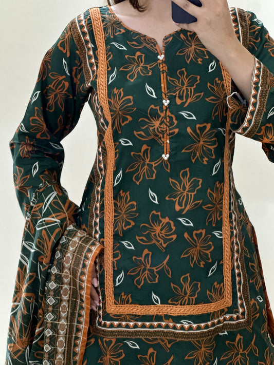 3 Piece Lawn Printed Stitched Dress - 023