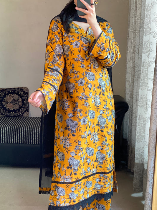 3 Piece -CambricDobby  Linan Stitched-058