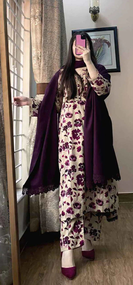 3 Piece -Doriya Lenan Stitched Dress -051